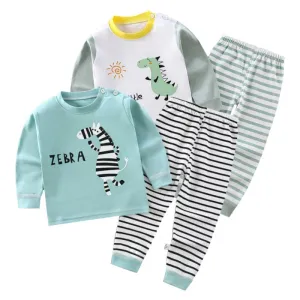 Cartoon Print Pajama Suit Tops Pants 2-piece Set Underwear Kids Boys Girls Baby Cotton Sleepwear Spring Autumn Clothes 1-6 Year