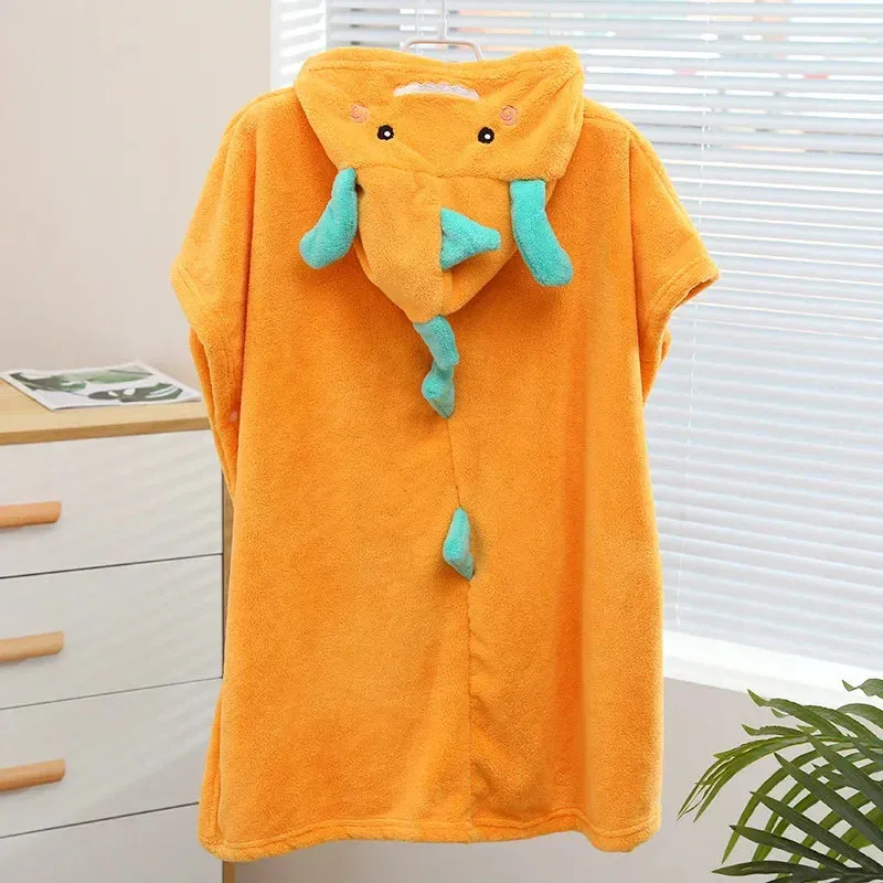 Children Bathrobes Beach Towel Bathrobe Baby Kids Pajamas Hooded Cartoon Dinosaur Soft Bath Robe Toddler Bathrobe Hooded Cape