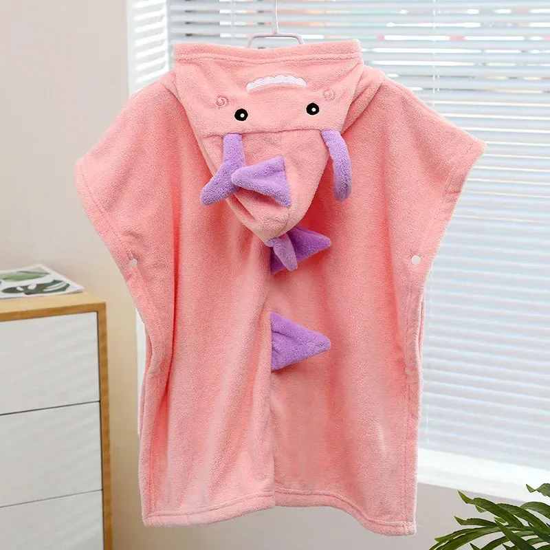 Children Bathrobes Beach Towel Bathrobe Baby Kids Pajamas Hooded Cartoon Dinosaur Soft Bath Robe Toddler Bathrobe Hooded Cape