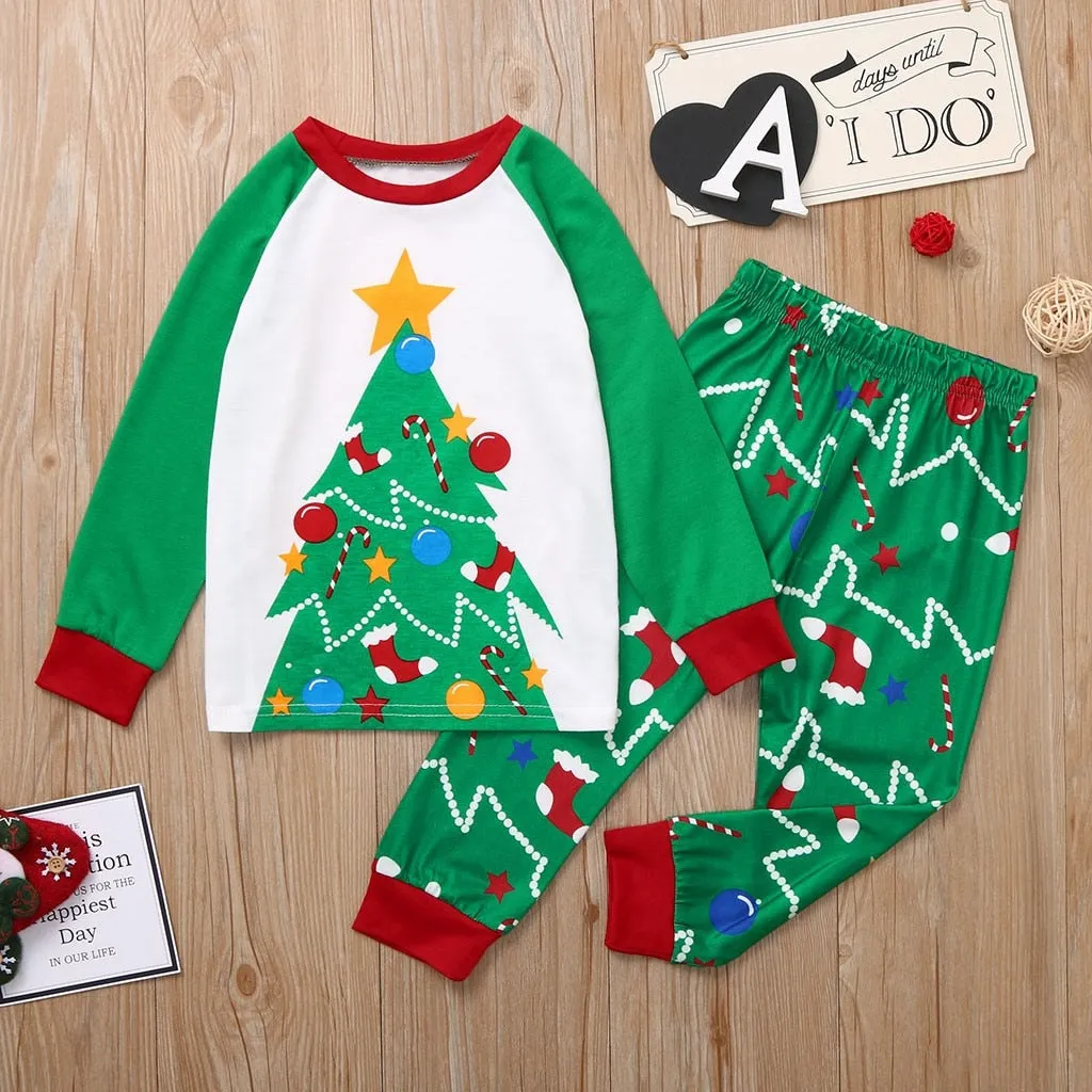 Christmas Pajamas Matching Family Pyjamas Children  Pajamas Set Cartoon  Tree Kid Baby Clothes Top pants Xmas Sleepwear