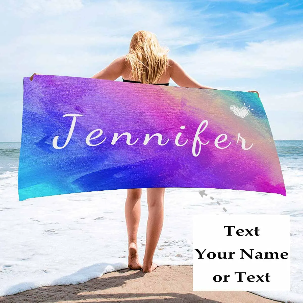 Colorful Texture Background Custom Name Beach Towels Comfortable Towels Heart