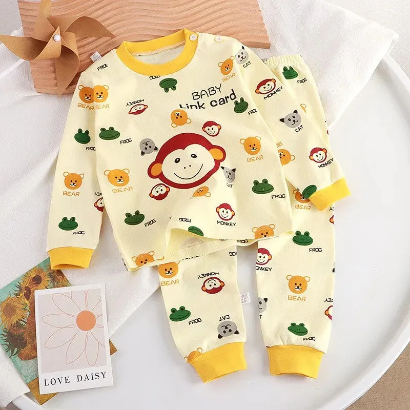 Cotton Underwear Children Boy Girl Baby Clothing Sets Autumn Winter Kids Cartoon Tops Pants Sleepwear 2-piece Clothes Suit 1-8 Y