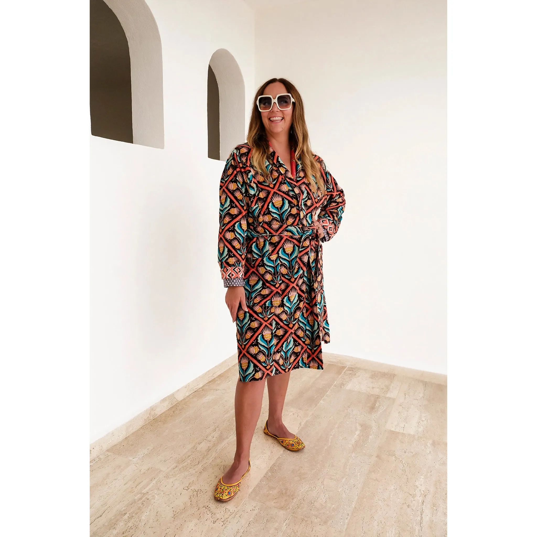 Cotton Velvet Robe in Martha Print