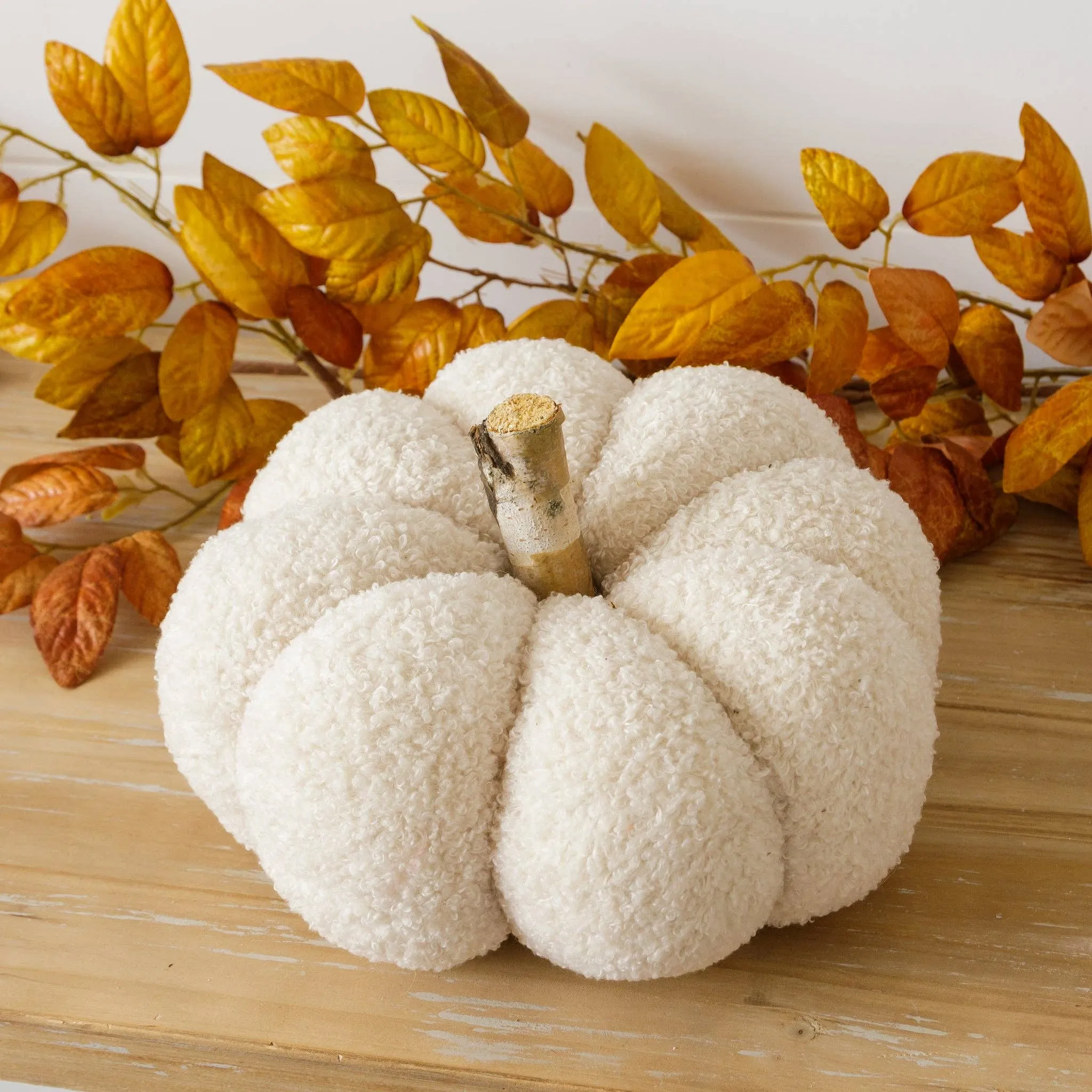 Cozy Pumpkin With Birch Stem, Cream