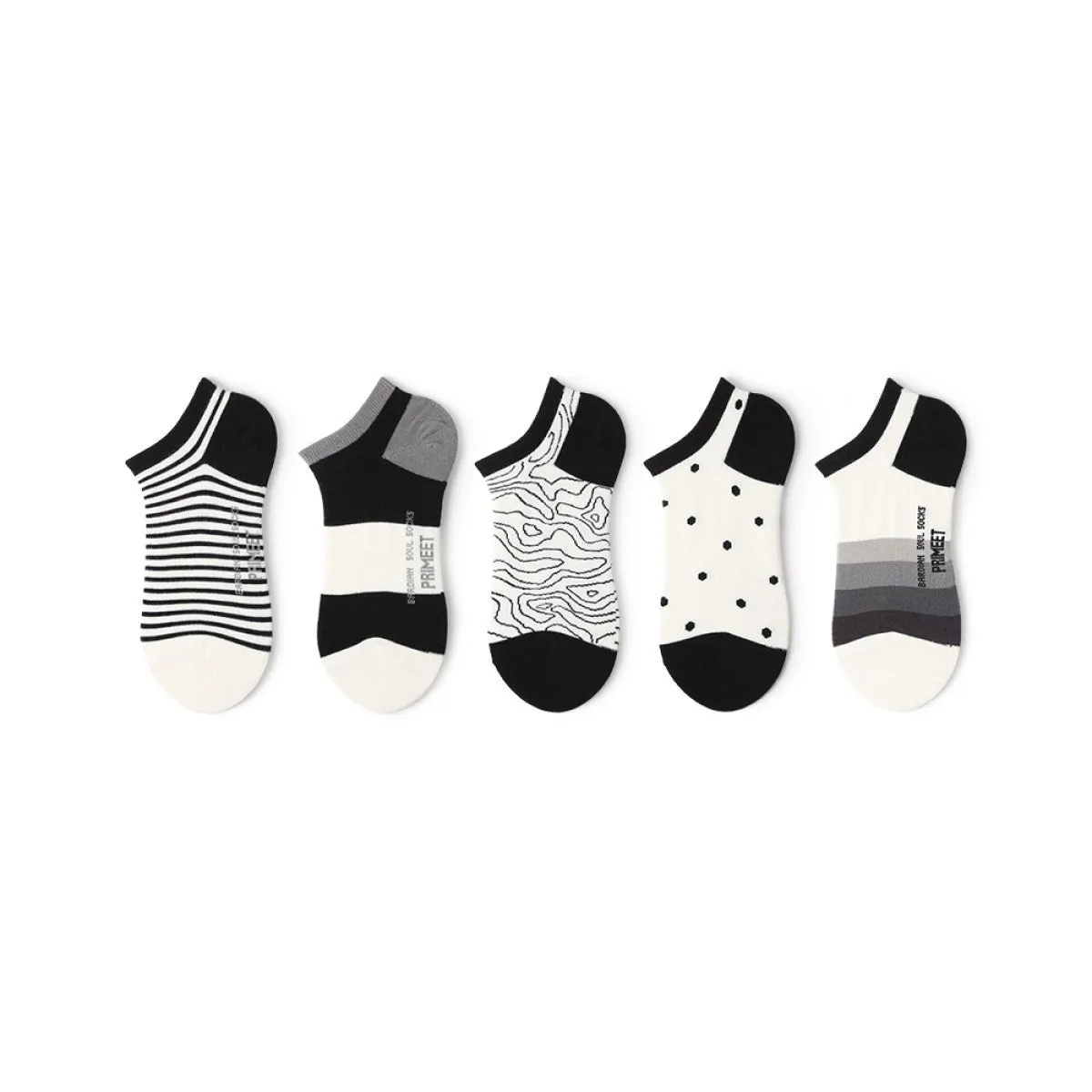 Eternal Black White Lightweight Summer Women 5pcs Ankle Socks Set