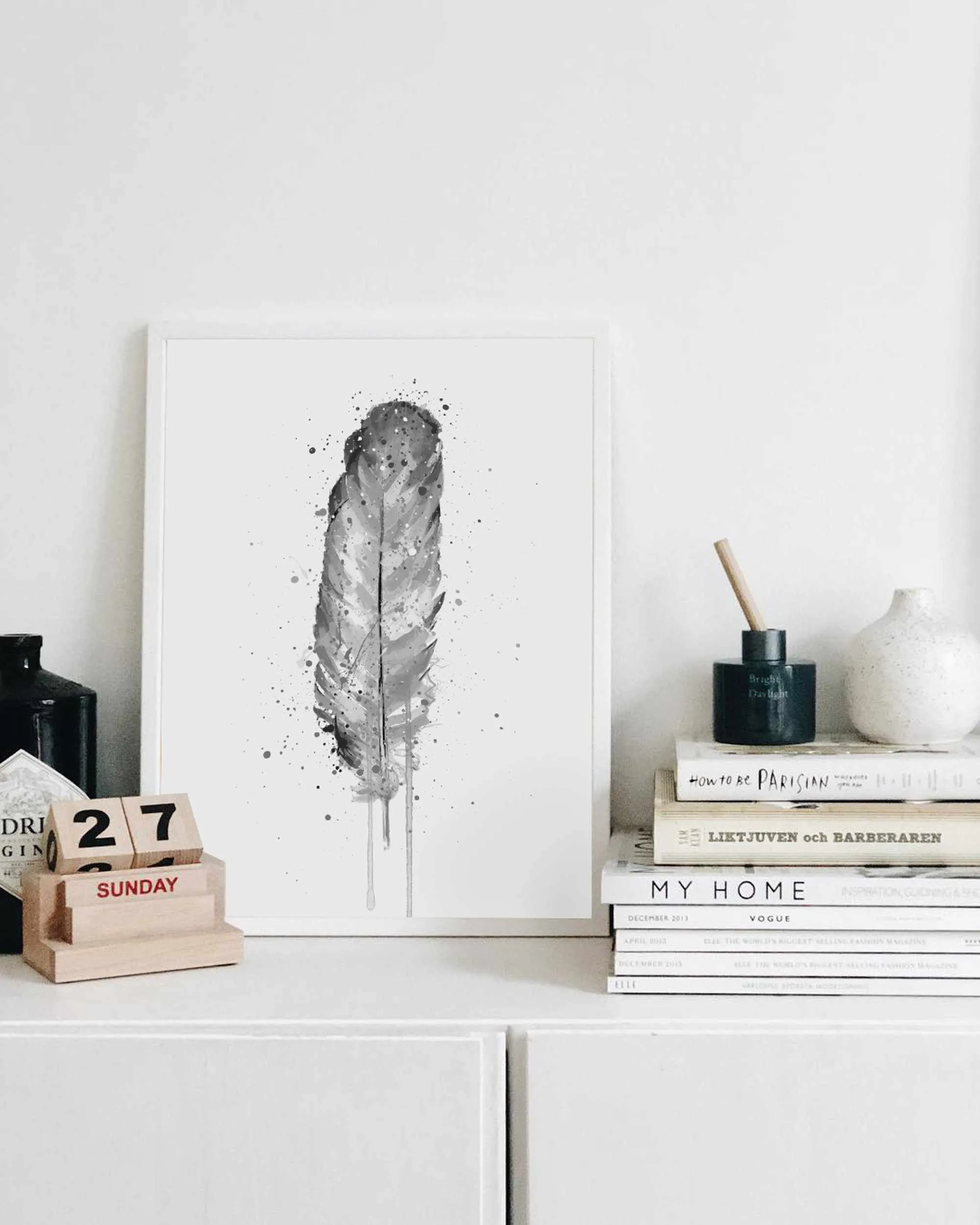 Feather Wall Art Print (Grey Edition)