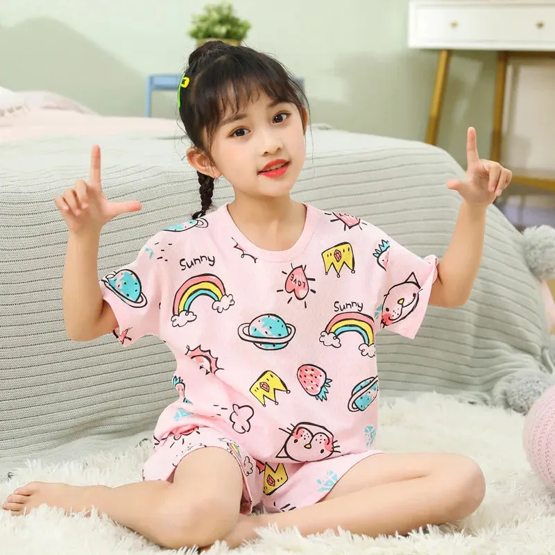 Girls Clothes Children Pajamas Kids Boys Clothes Set Sleepwear Toddler Homewear Cartoon Summer Pyjamas Short Sleeve Cotton Suit