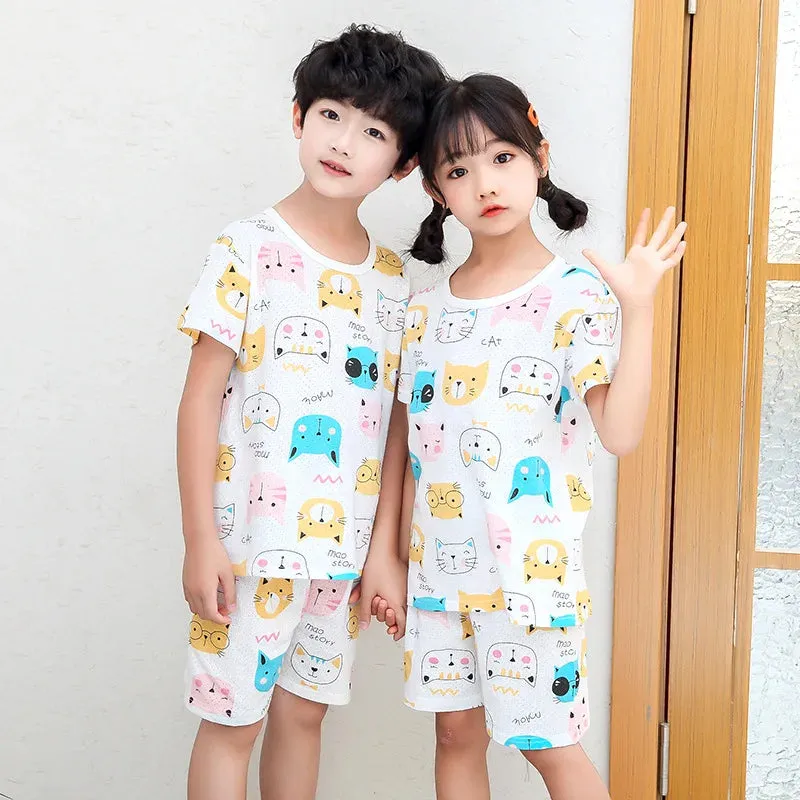 Girls Clothes Children Pajamas Kids Boys Clothes Set Sleepwear Toddler Homewear Cartoon Summer Pyjamas Short Sleeve Cotton Suit