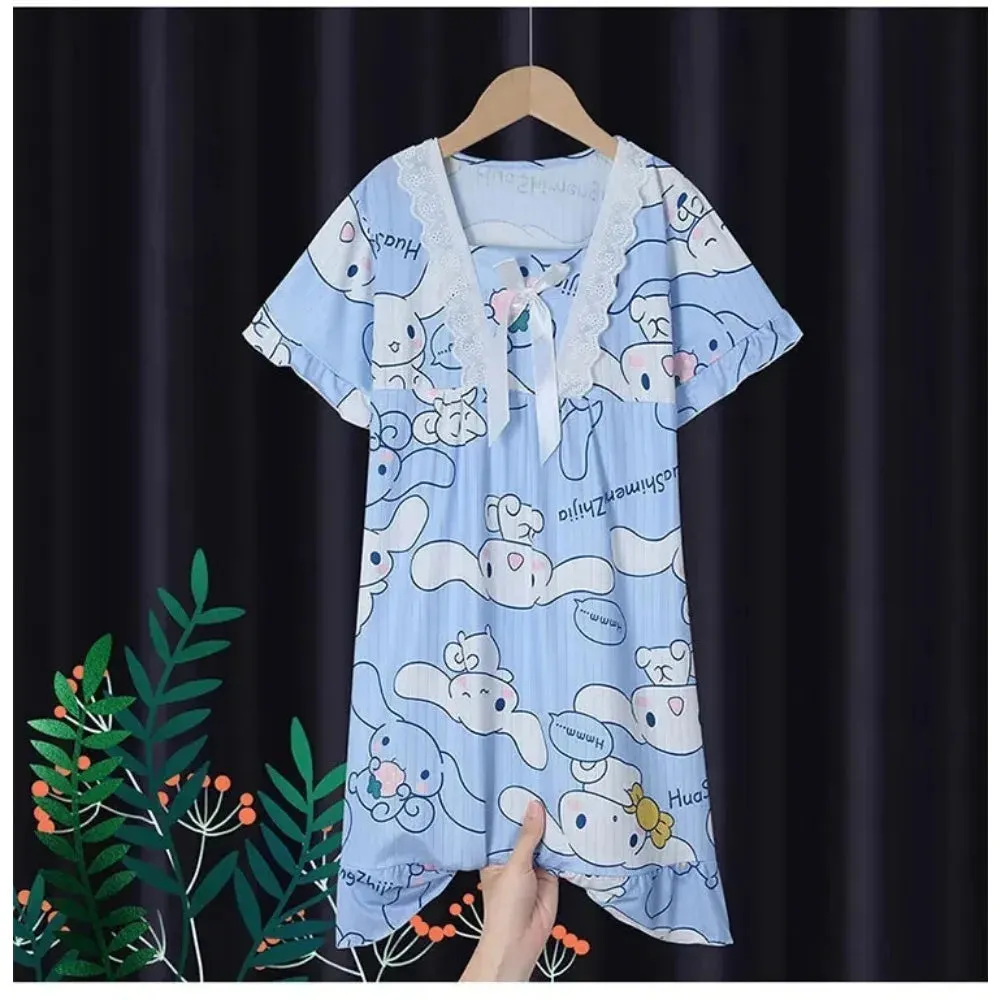 Girls' Leisure Nightgown Jade Guigou Melody Kuromi Children's Nightgown Girls' Cute Pattern Cotton Pajamas Children's Clothing