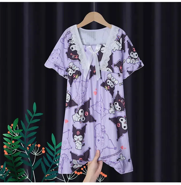 Girls' Leisure Nightgown Jade Guigou Melody Kuromi Children's Nightgown Girls' Cute Pattern Cotton Pajamas Children's Clothing