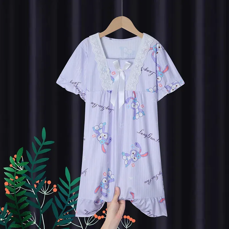 Girls' Leisure Nightgown Jade Guigou Melody Kuromi Children's Nightgown Girls' Cute Pattern Cotton Pajamas Children's Clothing