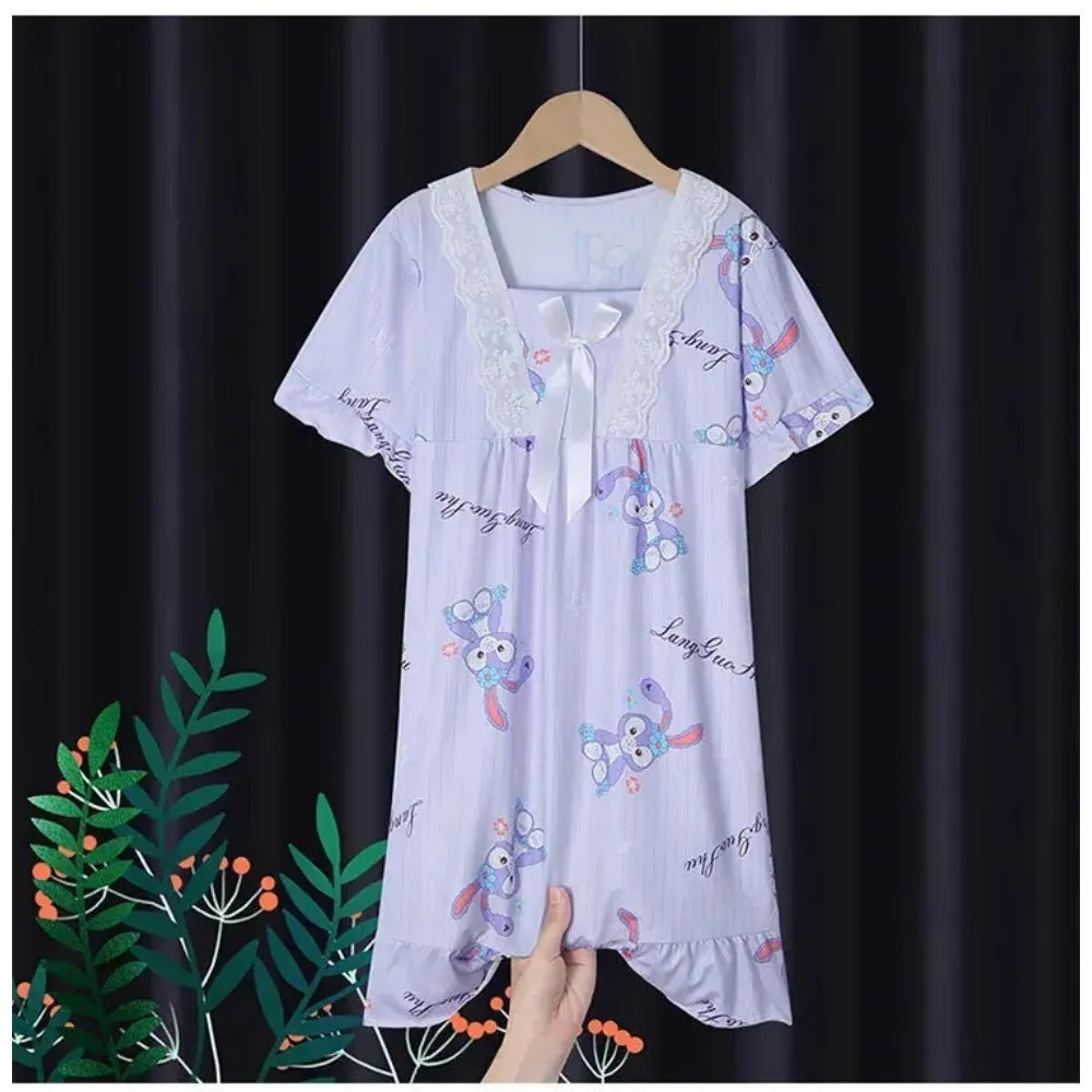 Girls' Leisure Nightgown Jade Guigou Melody Kuromi Children's Nightgown Girls' Cute Pattern Cotton Pajamas Children's Clothing