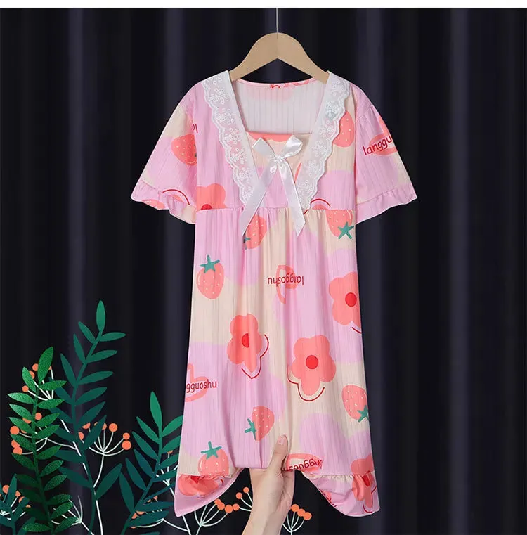 Girls' Leisure Nightgown Jade Guigou Melody Kuromi Children's Nightgown Girls' Cute Pattern Cotton Pajamas Children's Clothing