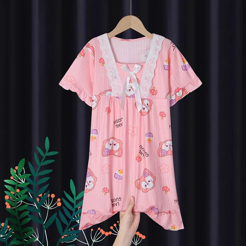 Girls' Leisure Nightgown Jade Guigou Melody Kuromi Children's Nightgown Girls' Cute Pattern Cotton Pajamas Children's Clothing