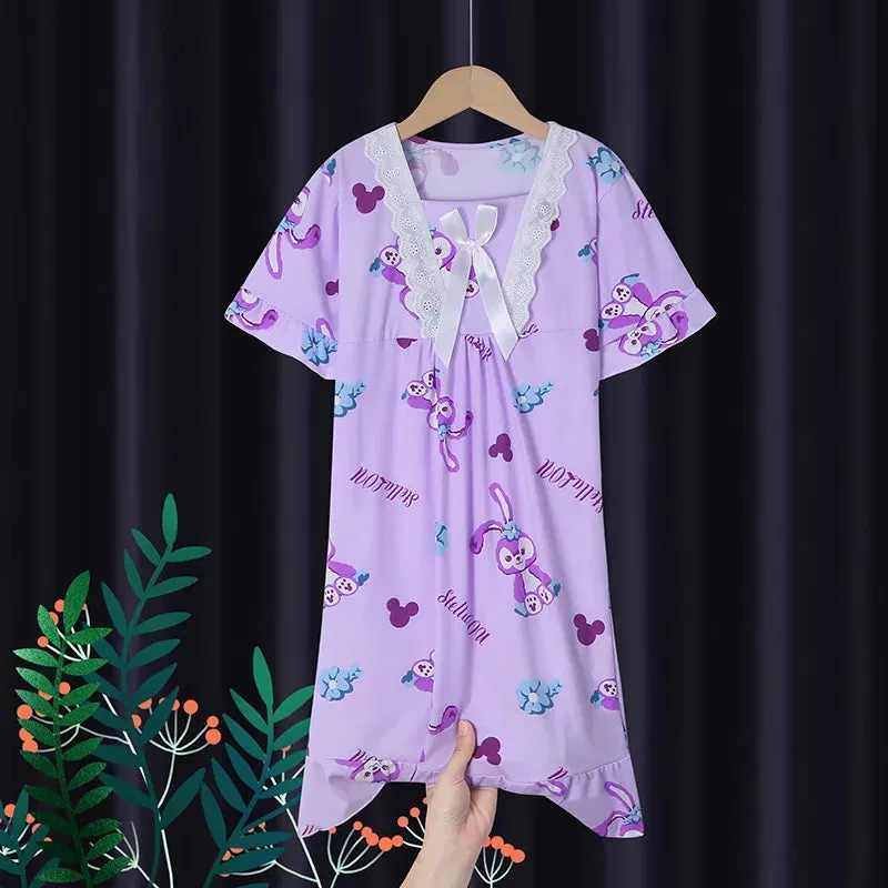 Girls' Leisure Nightgown Jade Guigou Melody Kuromi Children's Nightgown Girls' Cute Pattern Cotton Pajamas Children's Clothing