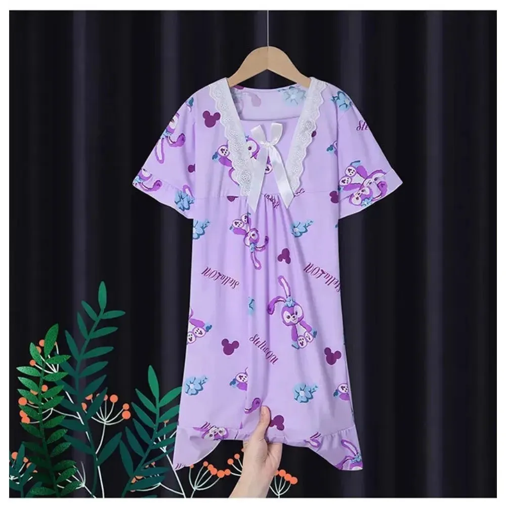 Girls' Leisure Nightgown Jade Guigou Melody Kuromi Children's Nightgown Girls' Cute Pattern Cotton Pajamas Children's Clothing