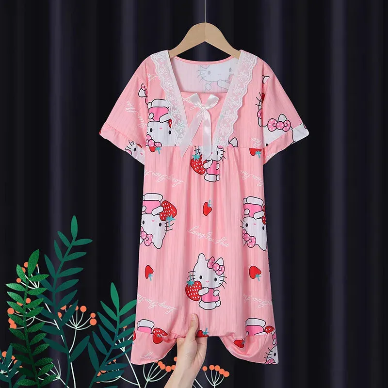 Girls' Leisure Nightgown Jade Guigou Melody Kuromi Children's Nightgown Girls' Cute Pattern Cotton Pajamas Children's Clothing