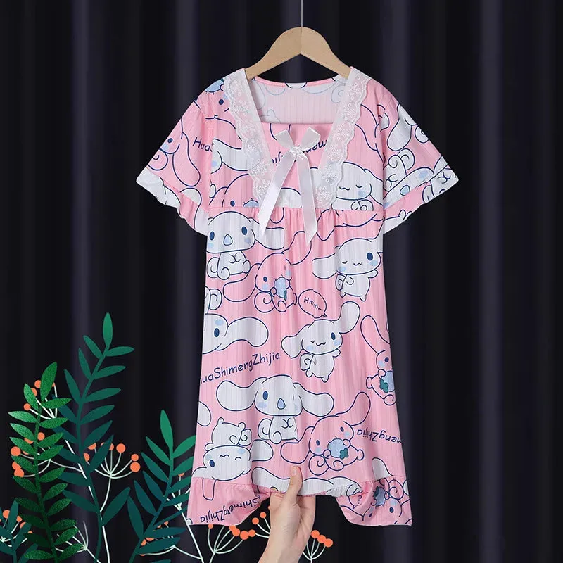 Girls' Leisure Nightgown Jade Guigou Melody Kuromi Children's Nightgown Girls' Cute Pattern Cotton Pajamas Children's Clothing