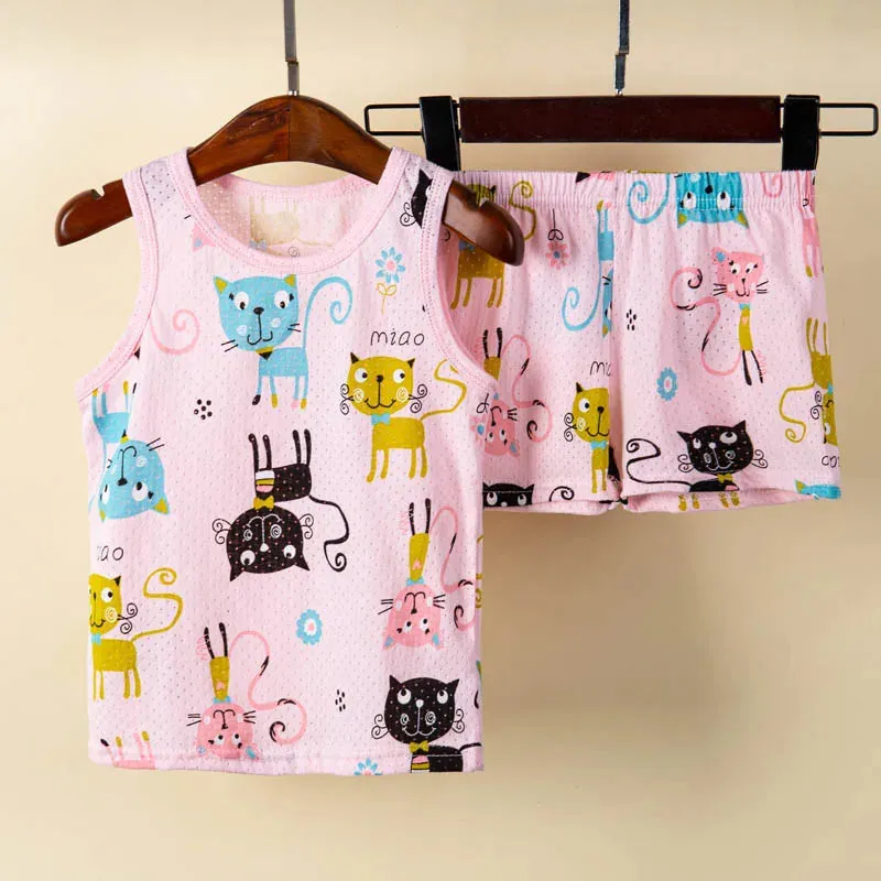 Girls Pajamas Sets Cotton Child Pajamas Toddler Summer Sleeveless Baby Nightwear Pyjamas Kids Rabbit Cartoon Homewear Clothes