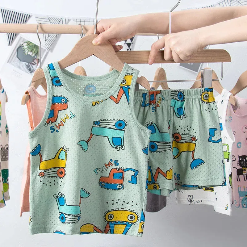 Girls Pajamas Sets Cotton Child Pajamas Toddler Summer Sleeveless Baby Nightwear Pyjamas Kids Rabbit Cartoon Homewear Clothes