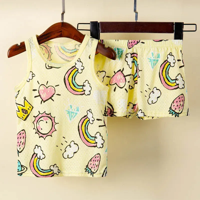 Girls Pajamas Sets Cotton Child Pajamas Toddler Summer Sleeveless Baby Nightwear Pyjamas Kids Rabbit Cartoon Homewear Clothes