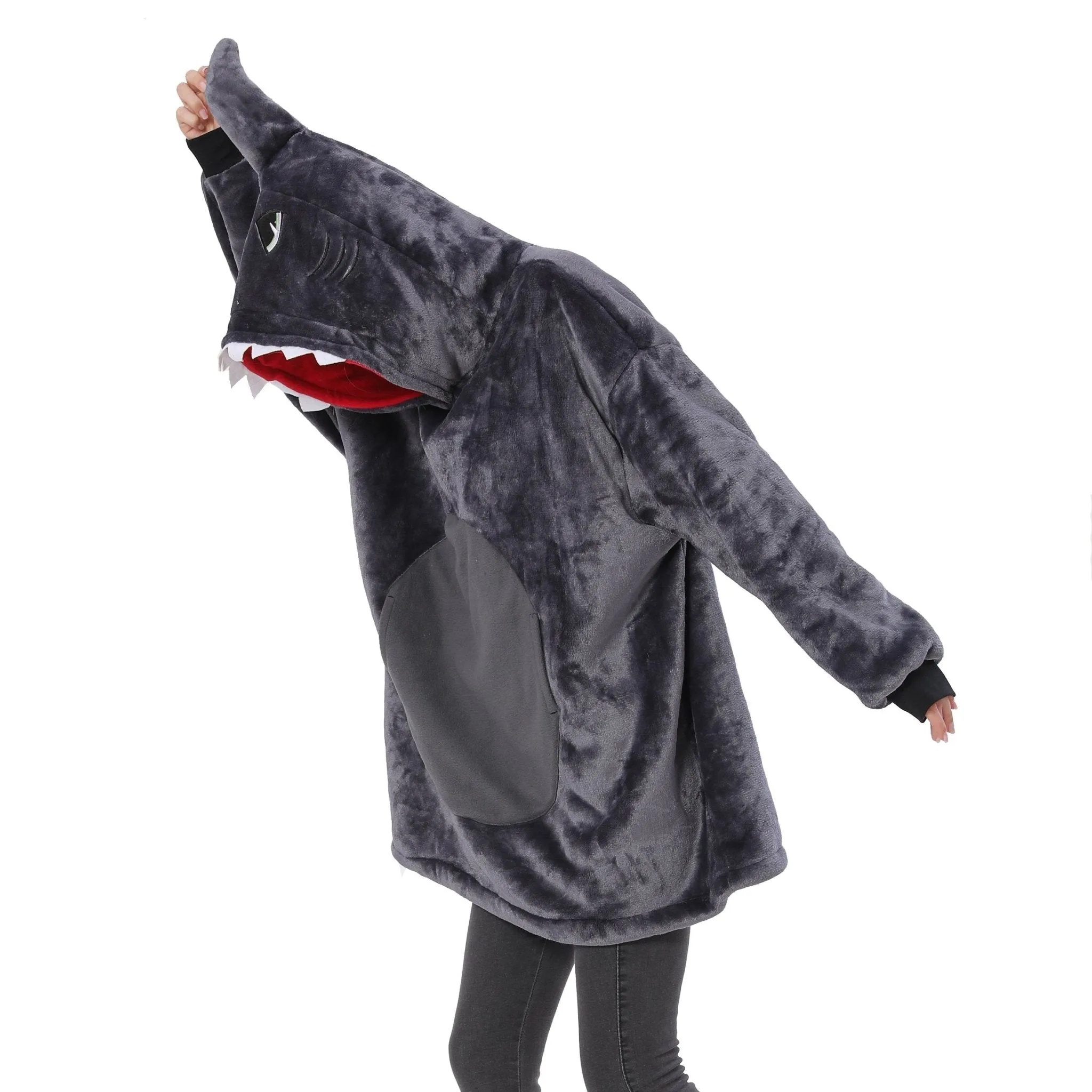 Grey Shark Animals Costume Keep Warm Cozy Lazy TV Blanket Pajamas