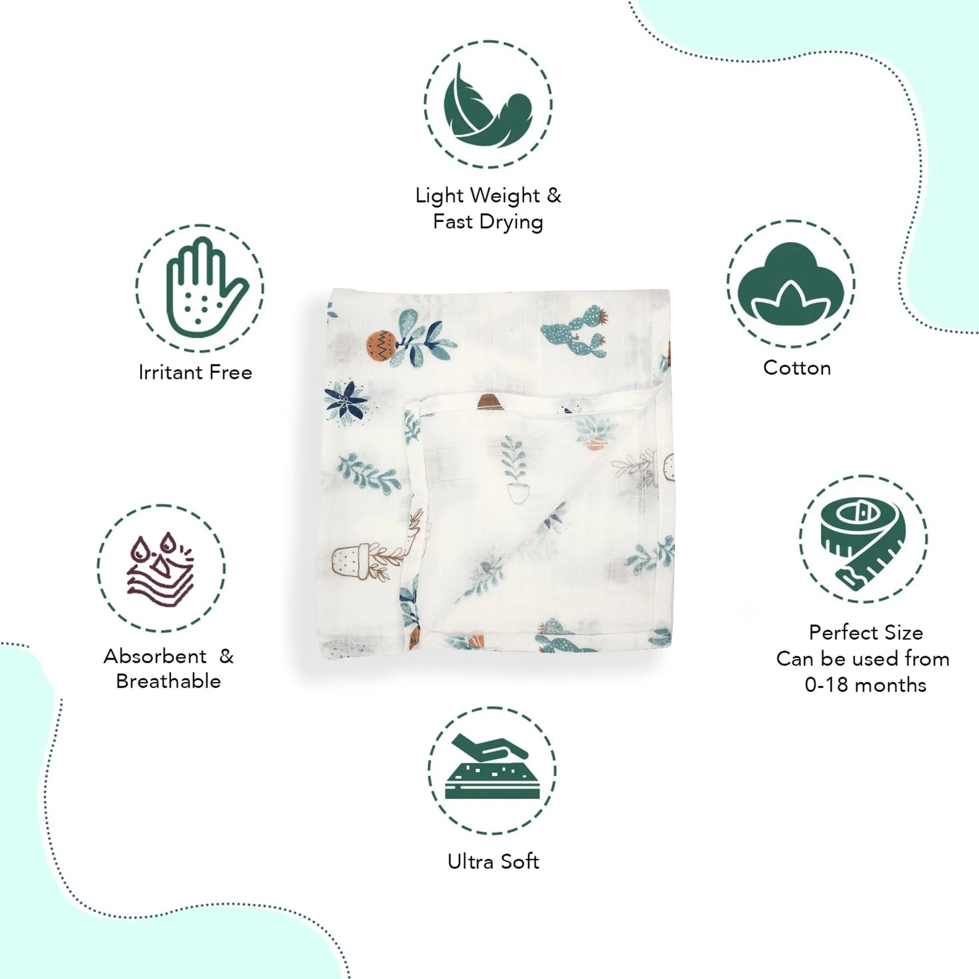 I Love Plants Green Muslin Swaddle