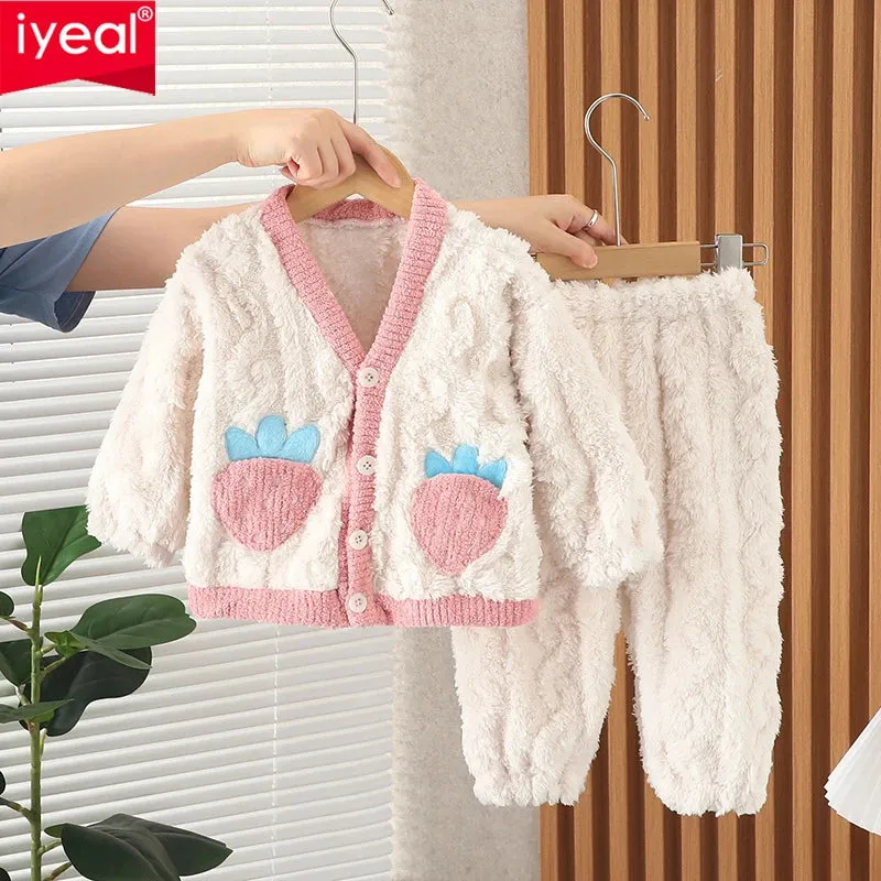 IYEAL Kids Boys Girls Warm Pajamas Home Wear Autumn Winter Children's Thickened Flannel Pajamas