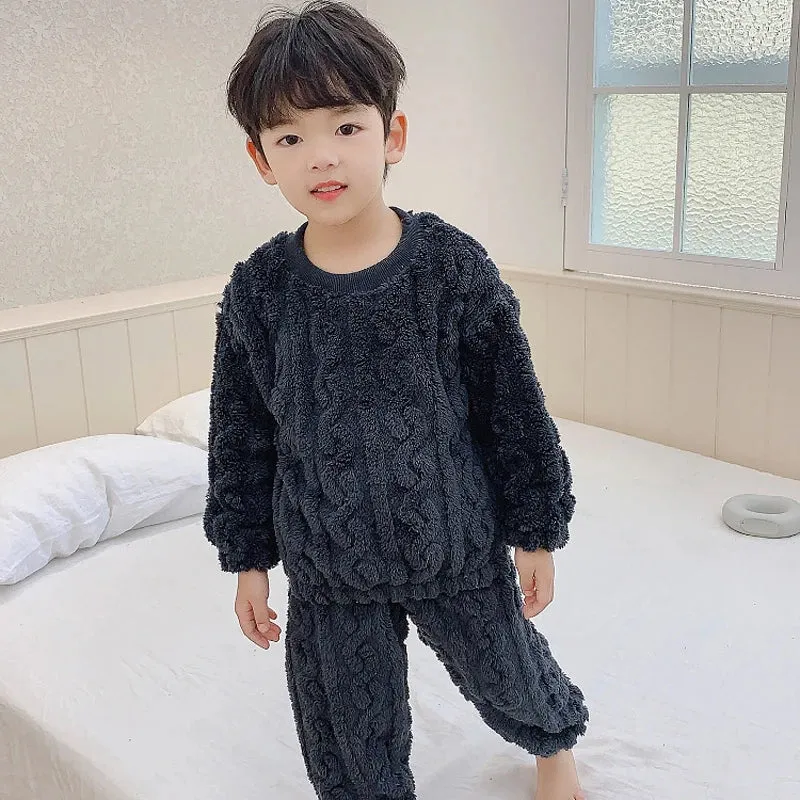 IYEAL Kids Boys Girls Warm Pajamas Home Wear Autumn Winter Children's Thickened Flannel Pajamas