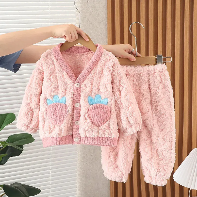 IYEAL Kids Boys Girls Warm Pajamas Home Wear Autumn Winter Children's Thickened Flannel Pajamas