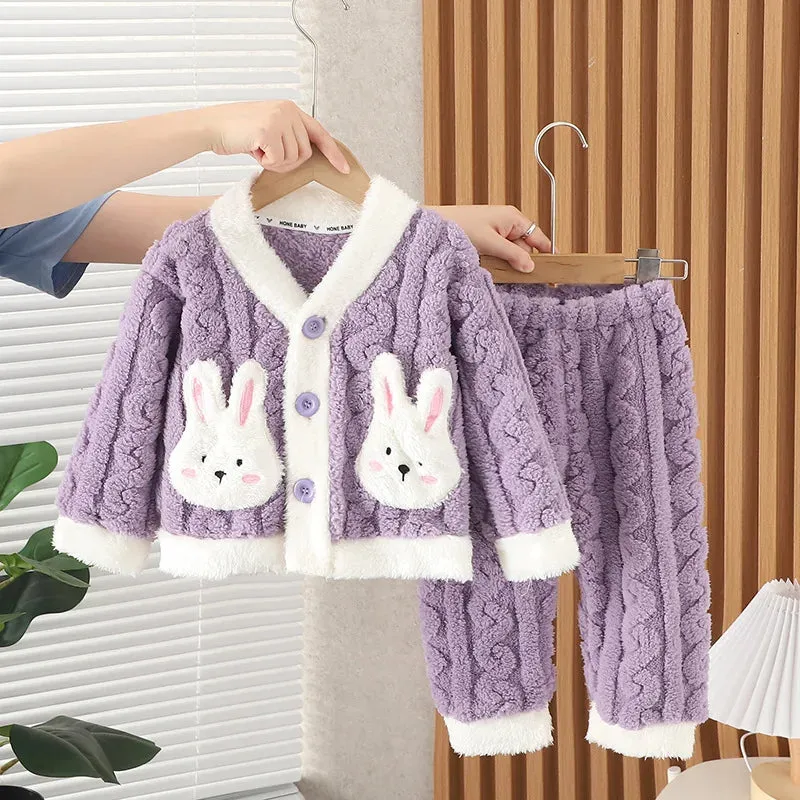 IYEAL Kids Boys Girls Warm Pajamas Home Wear Autumn Winter Children's Thickened Flannel Pajamas