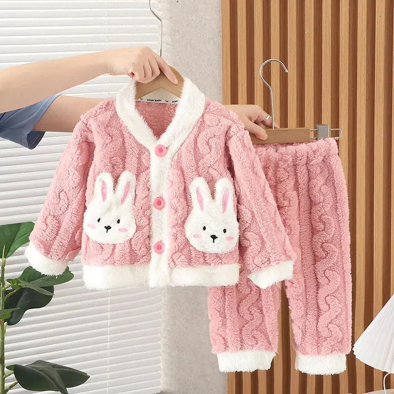 IYEAL Kids Boys Girls Warm Pajamas Home Wear Autumn Winter Children's Thickened Flannel Pajamas