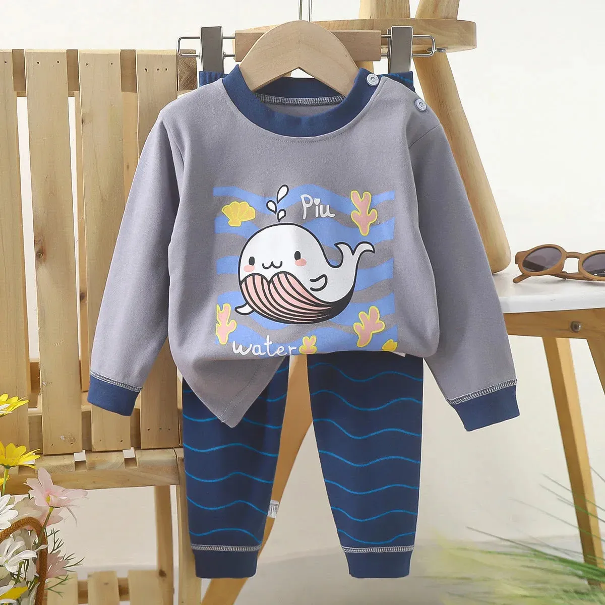 Kids Boys Casual Warm Cotton Pajamas Cute Cartoon Bear Long Sleeve T-Shirt Tops   Pants New Baby Autumn Sleepwear Clothing Sets