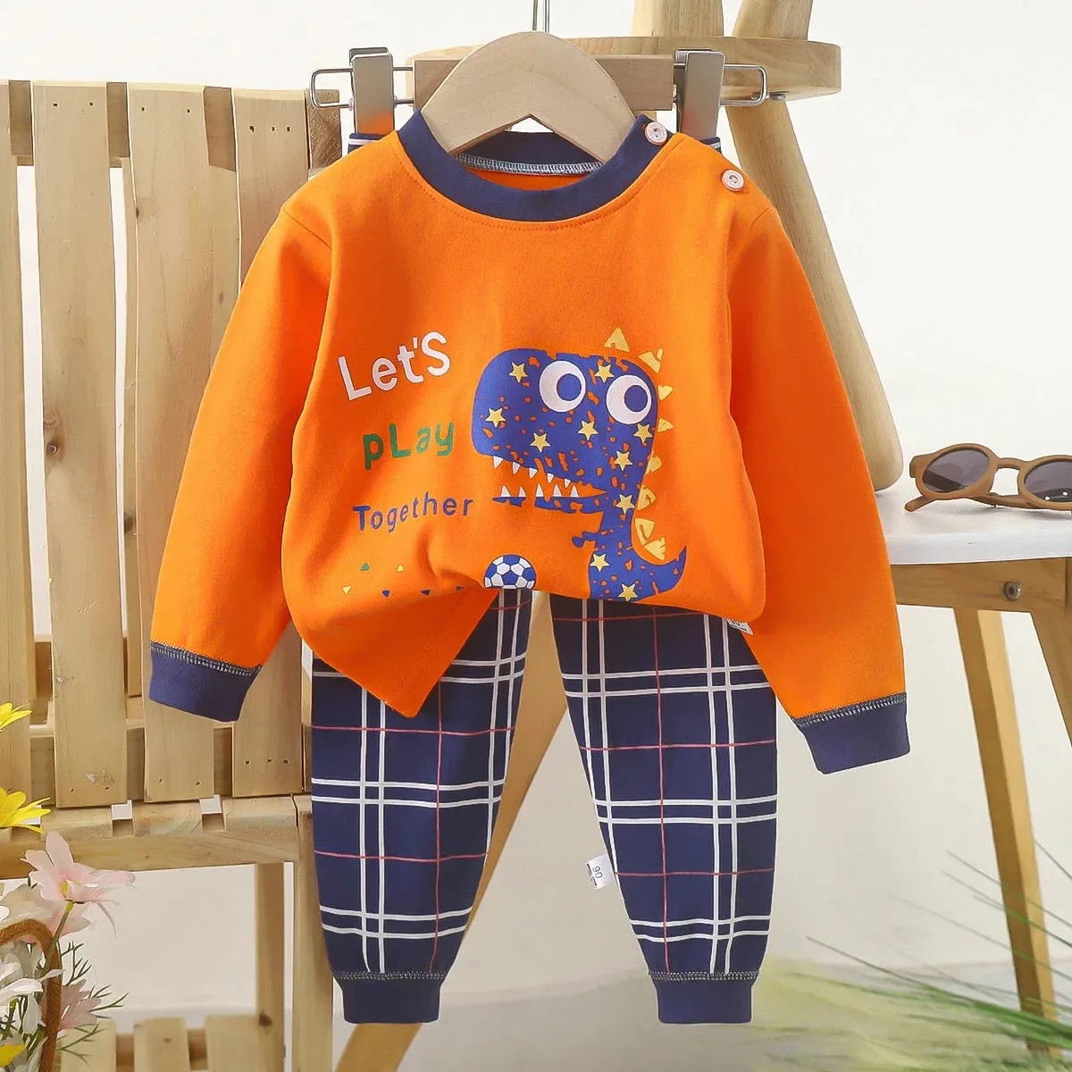 Kids Boys Casual Warm Cotton Pajamas Cute Cartoon Bear Long Sleeve T-Shirt Tops   Pants New Baby Autumn Sleepwear Clothing Sets