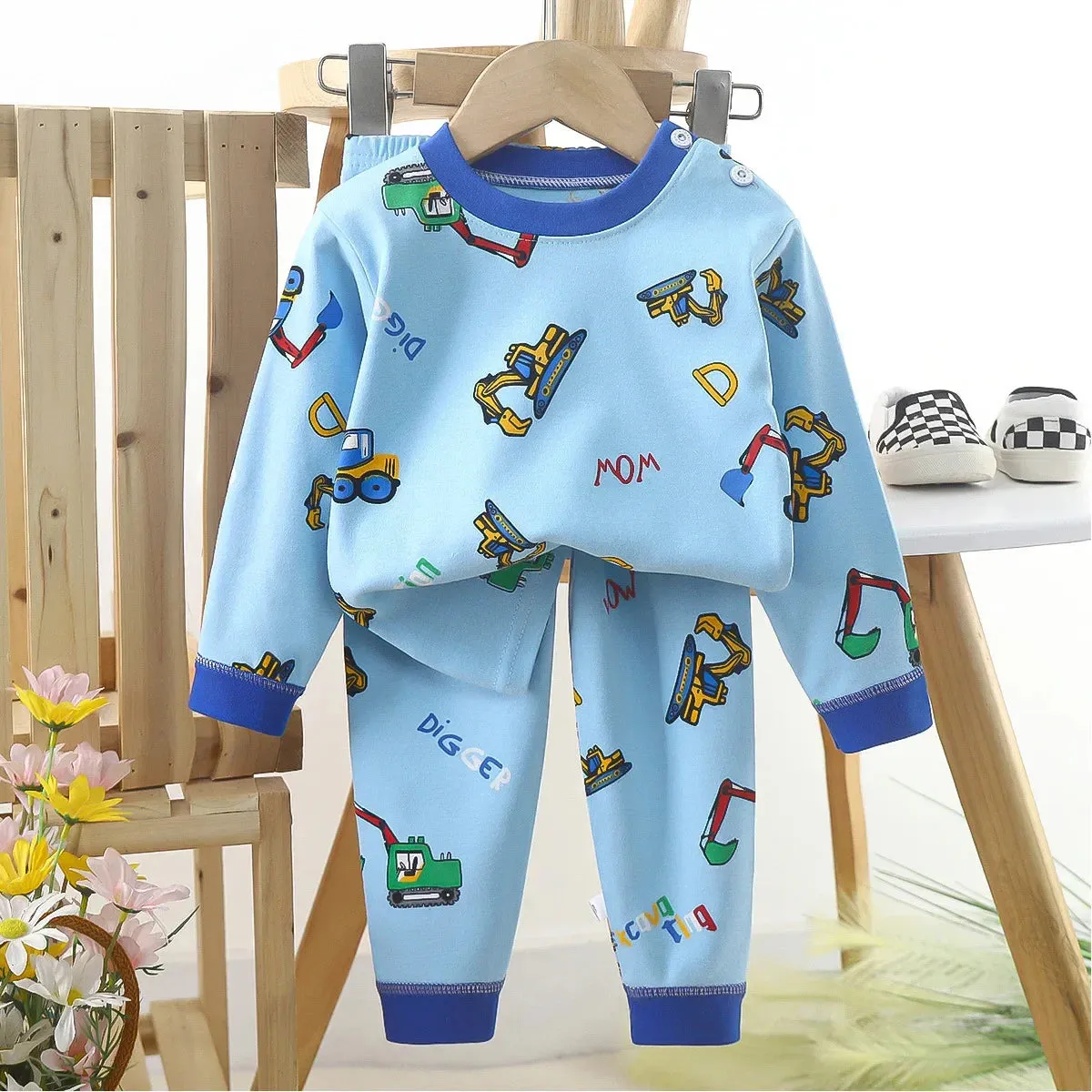 Kids Boys Casual Warm Cotton Pajamas Cute Cartoon Bear Long Sleeve T-Shirt Tops   Pants New Baby Autumn Sleepwear Clothing Sets