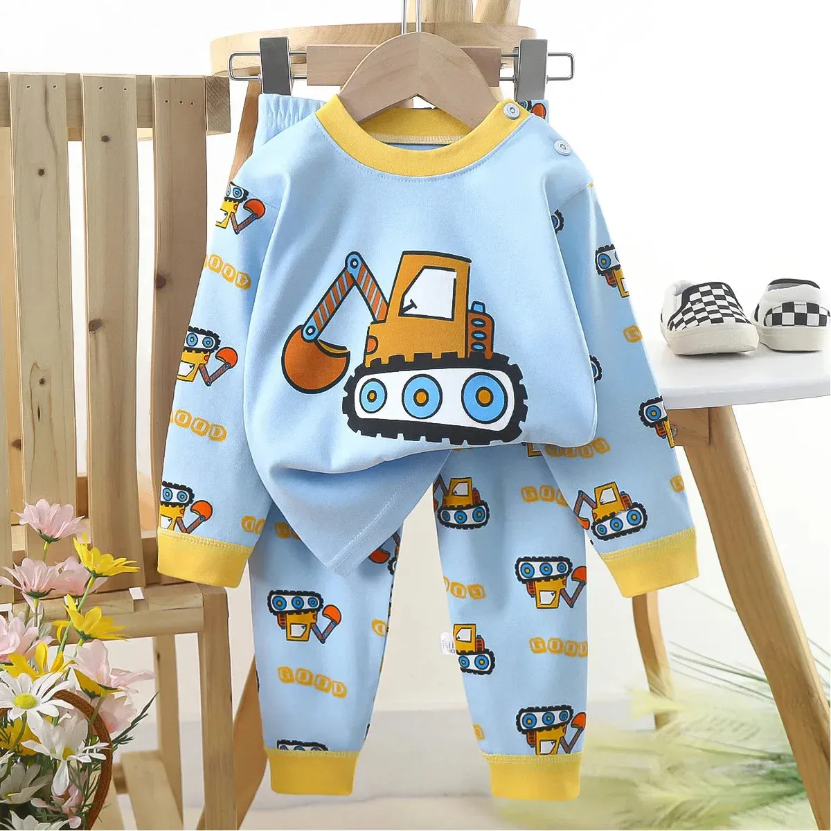 Kids Boys Casual Warm Cotton Pajamas Cute Cartoon Bear Long Sleeve T-Shirt Tops   Pants New Baby Autumn Sleepwear Clothing Sets