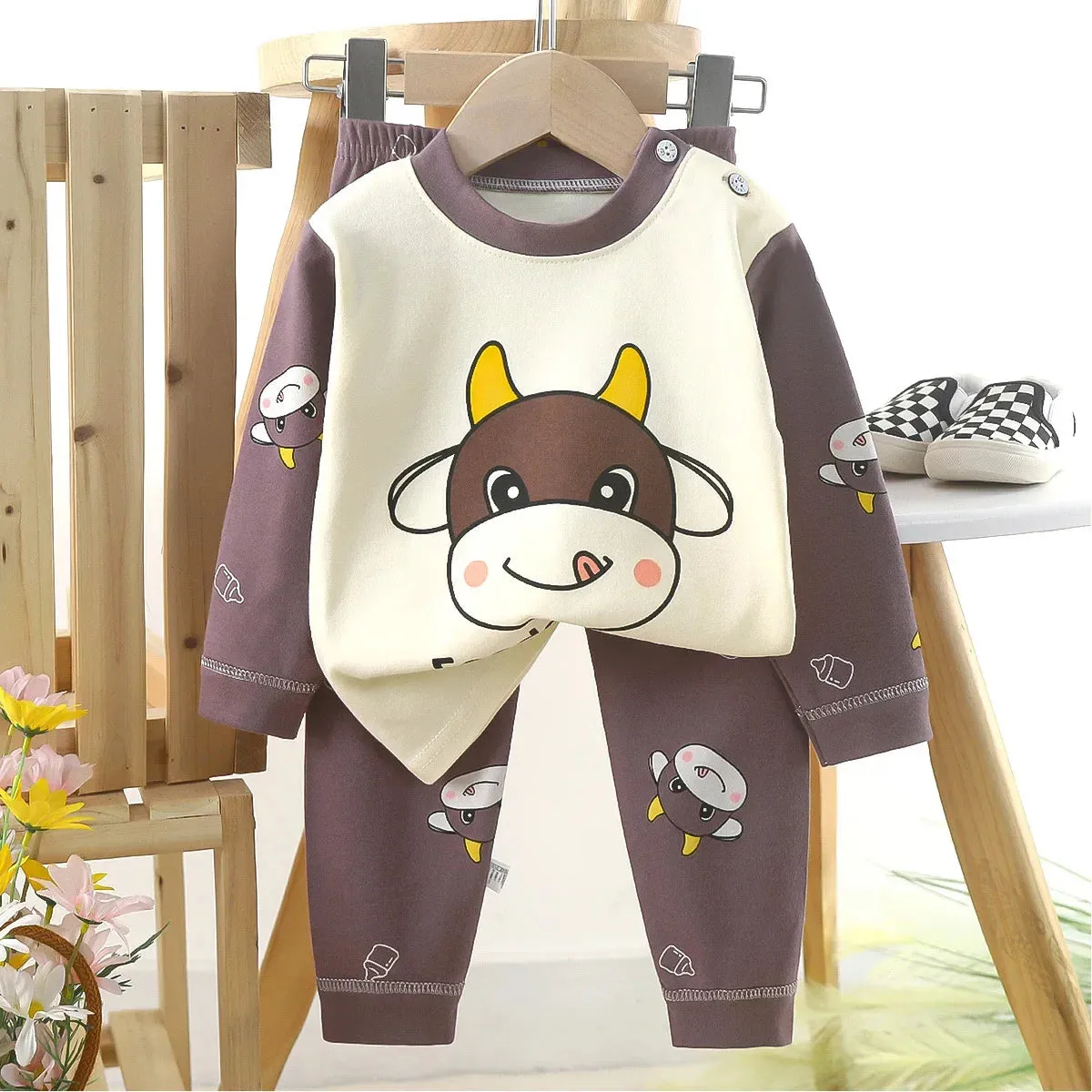 Kids Boys Casual Warm Cotton Pajamas Cute Cartoon Bear Long Sleeve T-Shirt Tops   Pants New Baby Autumn Sleepwear Clothing Sets