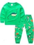 Kids Boys Pajamas Cartoon Car Print Plaid Stitching Round Neck Long Sleeve Top & Pants Set