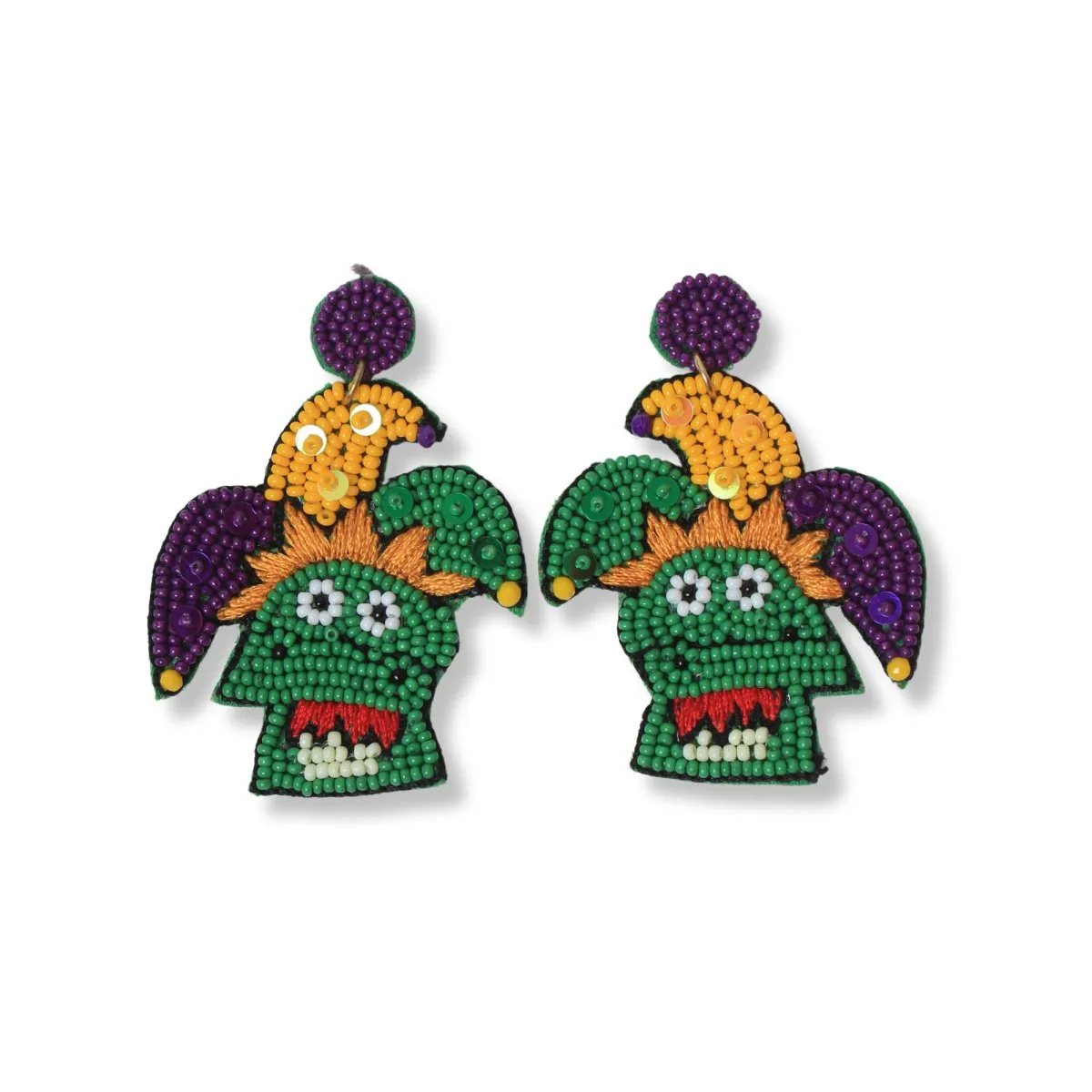 Mardi Gras Jester Face Beaded Earrings