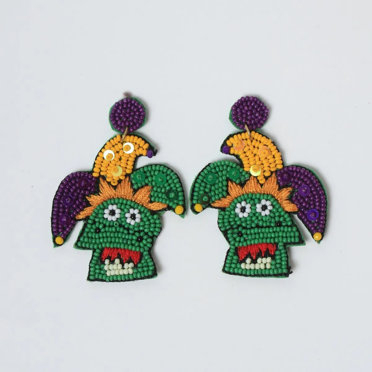 Mardi Gras Jester Face Beaded Earrings