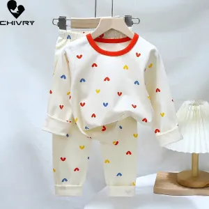 New 2023 Kids Boys Girls Pajamas Sets Cartoon Long Sleeve Lycra T-Shirt Tops with Pants Baby Spring Autumn Sleepwear Clothes