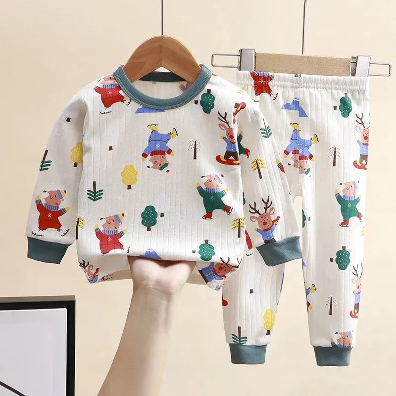 New 2024 Kids Pure Cotton Pajamas Boys Girls Cartoon Long Sleeve T-Shirt Top   Pants Baby Spring Autumn Sleepwear Clothes Sets