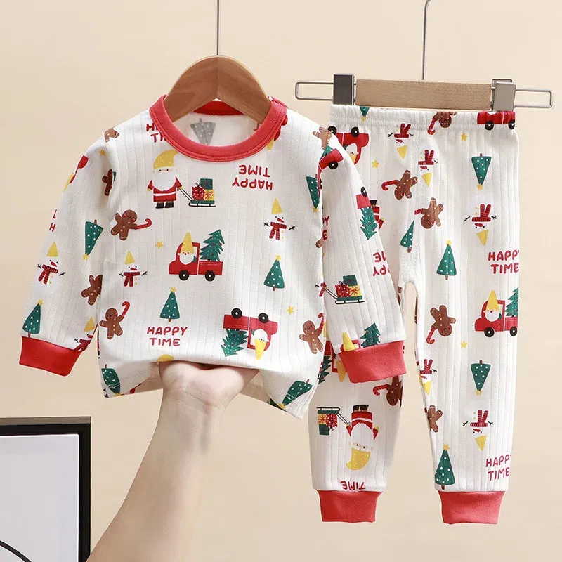 New 2024 Kids Pure Cotton Pajamas Boys Girls Cartoon Long Sleeve T-Shirt Top   Pants Baby Spring Autumn Sleepwear Clothes Sets