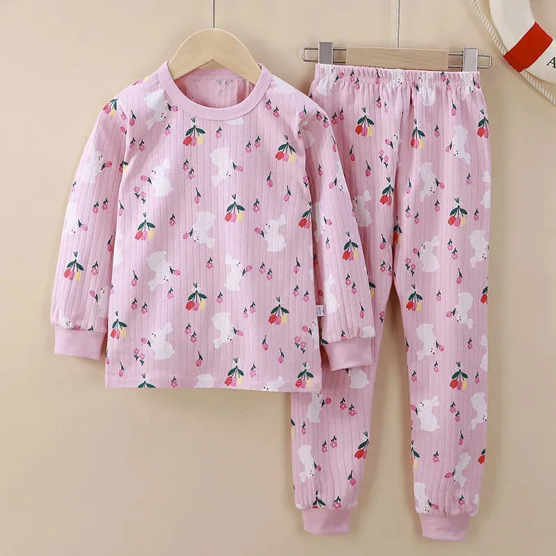 New 2024 Kids Pure Cotton Pajamas Boys Girls Cartoon Long Sleeve T-Shirt Top   Pants Baby Spring Autumn Sleepwear Clothes Sets