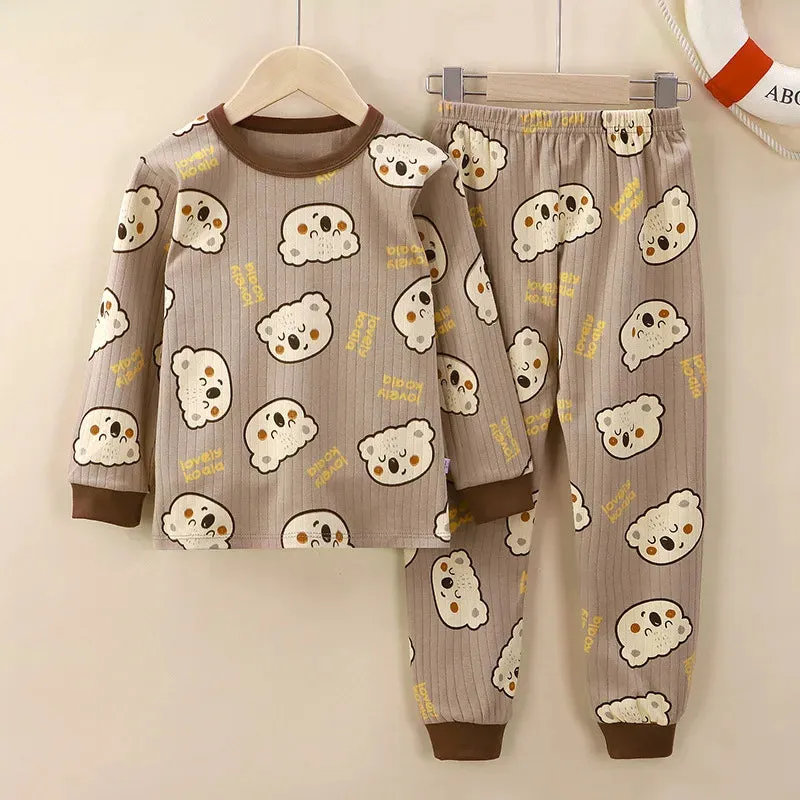 New 2024 Kids Pure Cotton Pajamas Boys Girls Cartoon Long Sleeve T-Shirt Top   Pants Baby Spring Autumn Sleepwear Clothes Sets