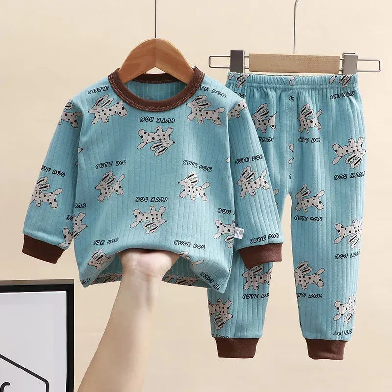 New 2024 Kids Pure Cotton Pajamas Boys Girls Cartoon Long Sleeve T-Shirt Top   Pants Baby Spring Autumn Sleepwear Clothes Sets