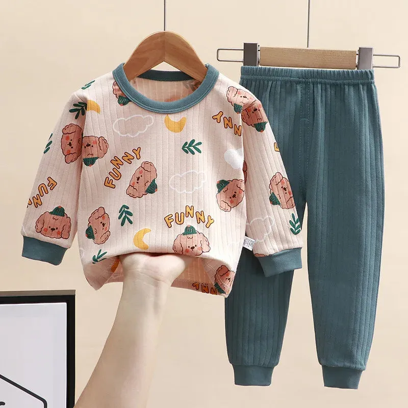 New 2024 Kids Pure Cotton Pajamas Boys Girls Cartoon Long Sleeve T-Shirt Top   Pants Baby Spring Autumn Sleepwear Clothes Sets