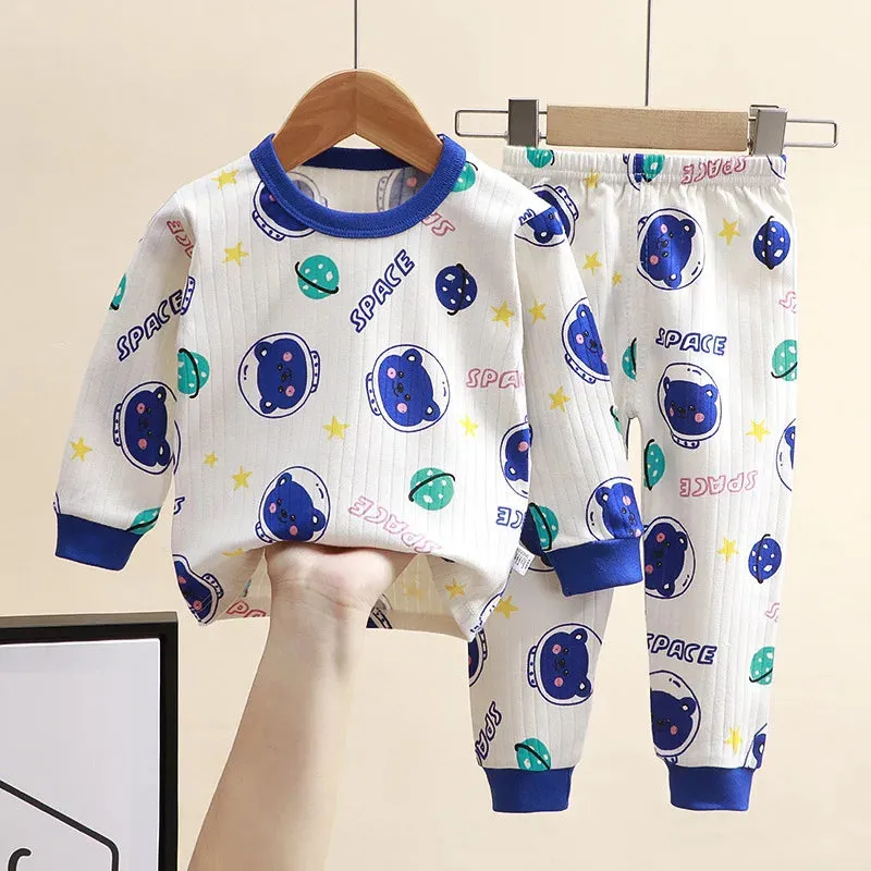 New 2024 Kids Pure Cotton Pajamas Boys Girls Cartoon Long Sleeve T-Shirt Top   Pants Baby Spring Autumn Sleepwear Clothes Sets