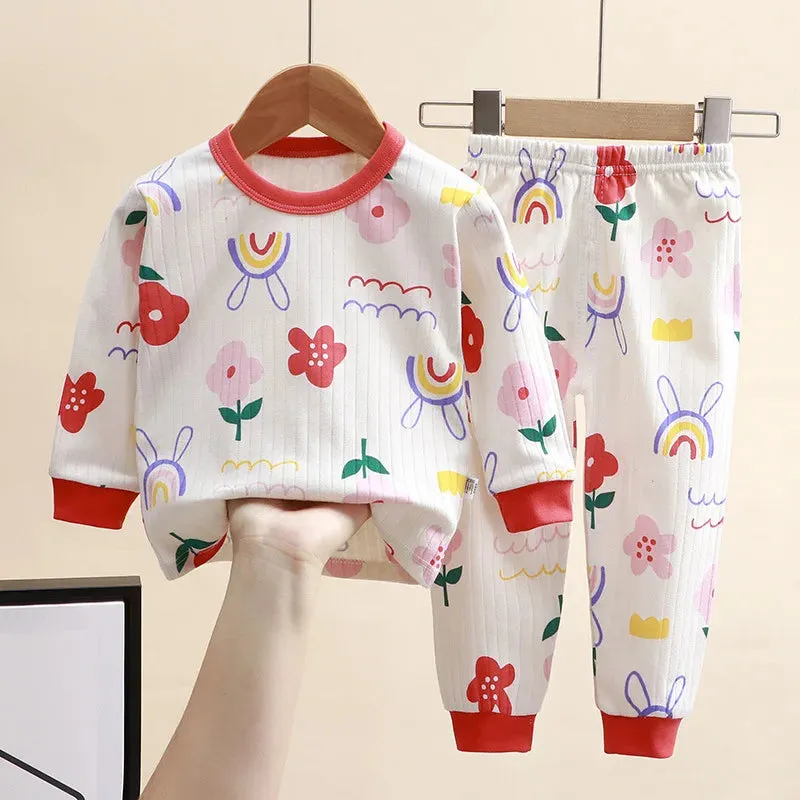 New 2024 Kids Pure Cotton Pajamas Boys Girls Cartoon Long Sleeve T-Shirt Top   Pants Baby Spring Autumn Sleepwear Clothes Sets