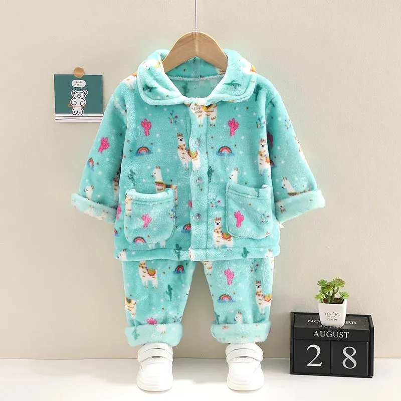 New Autumn Winter Baby Clothes Children Sleepwear Girls Fashion Cartoon Long Sleeve Top Pants Toddler Boys Costume Kids Pajamas